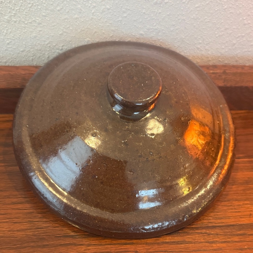 Vintage Clay Earthenware Glossy Brown Glazed Lid Only replacement with sm flaw